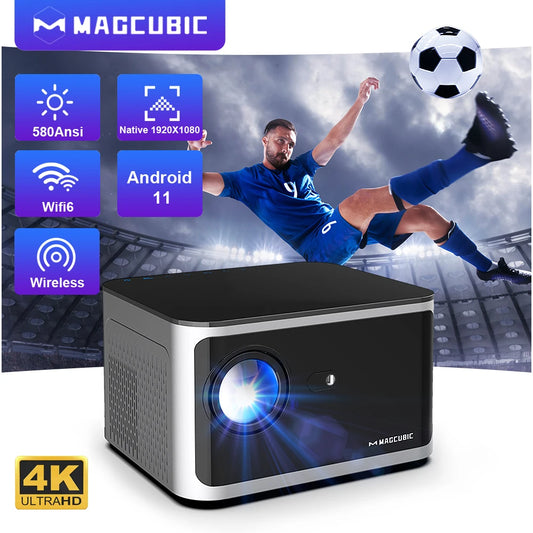Ultra HD 4K Android 11 Smart Projector - 580 ANSI, 1920x1080P, WiFi 6, BT 5.0, Voice Control for Home Cinema Experience