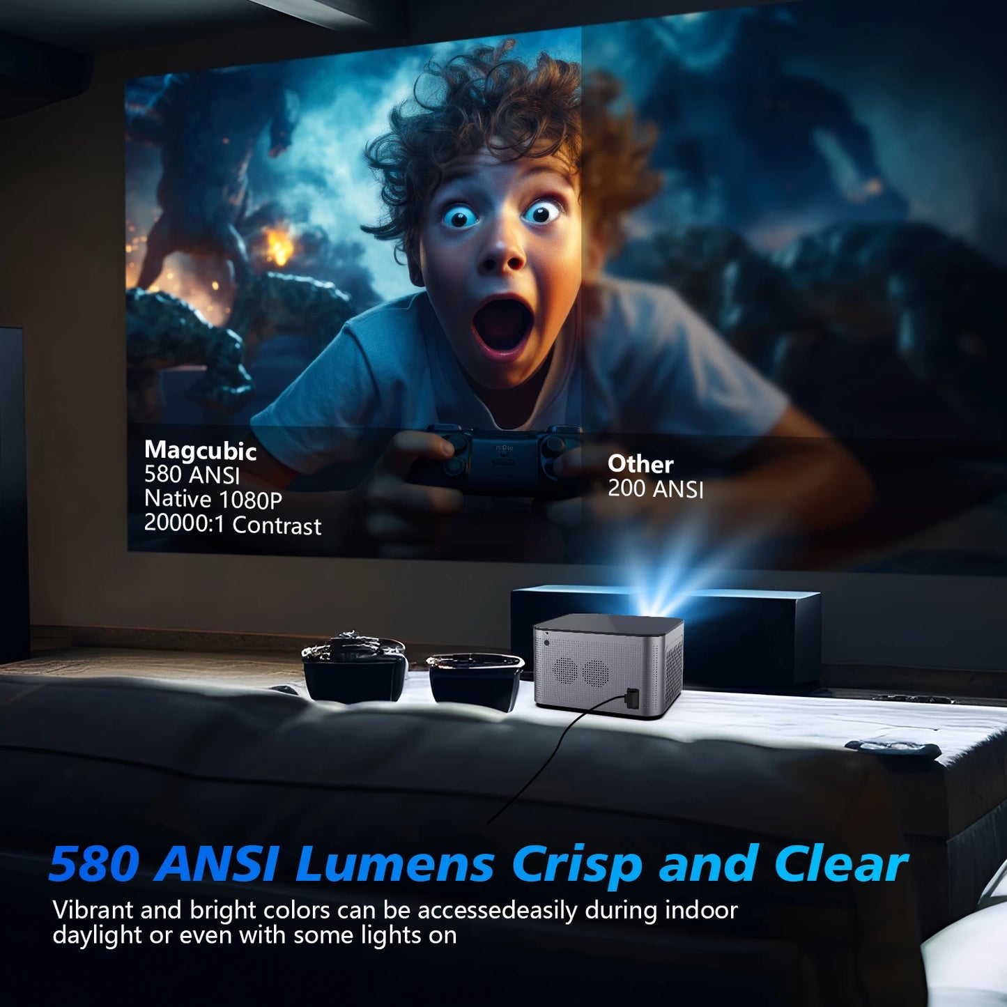 Ultra HD 4K Android 11 Smart Projector - 580 ANSI, 1920x1080P, WiFi 6, BT 5.0, Voice Control for Home Cinema Experience