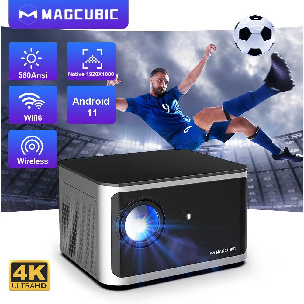 Ultra HD 4K Android 11 Smart Projector - 580 ANSI, 1920x1080P, WiFi 6, BT 5.0, Voice Control for Home Cinema Experience